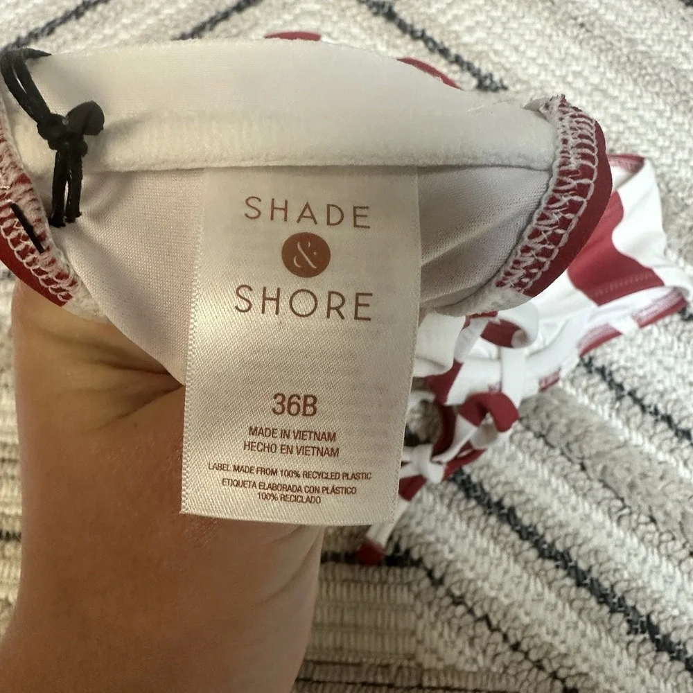 Shade & Shore Bikini Top Women's 36B Maroon Red White Stripe Underwired Bralette
